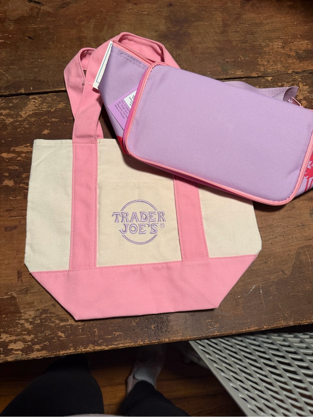 Trader Joes Mini Tote Bag  Pink and one purple insulated bag bundle